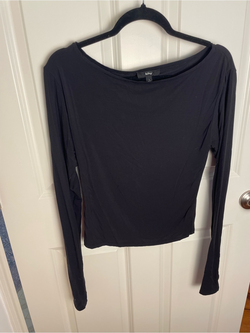 KHY Black Long-Sleeve Boatneck Top